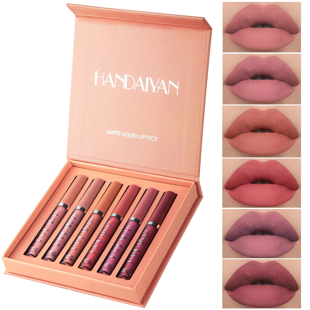 HANDAIYAN 6-Piece Liquid Lipstick Set - Long-Lasting Matte Finish