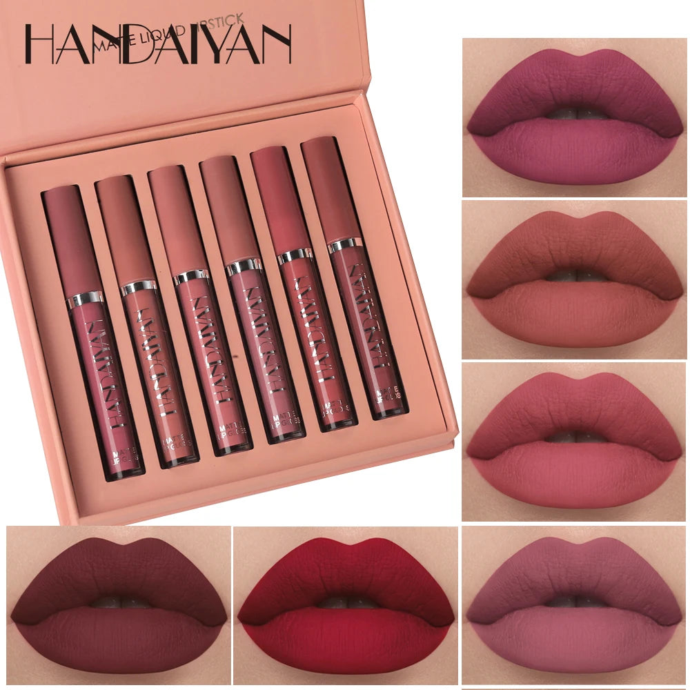HANDAIYAN 6-Piece Liquid Lipstick Set - Long-Lasting Matte Finish