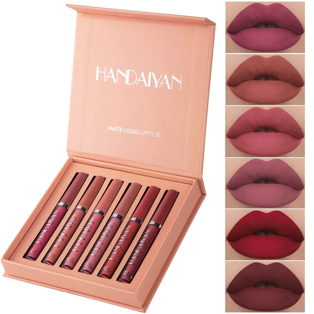 HANDAIYAN 6-Piece Liquid Lipstick Set - Long-Lasting Matte Finish
