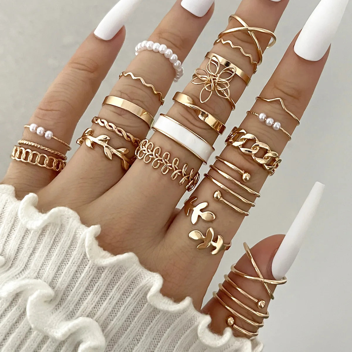 Wave Joint Rings Set – Crystal Heart Shape Gold & Silver Rings