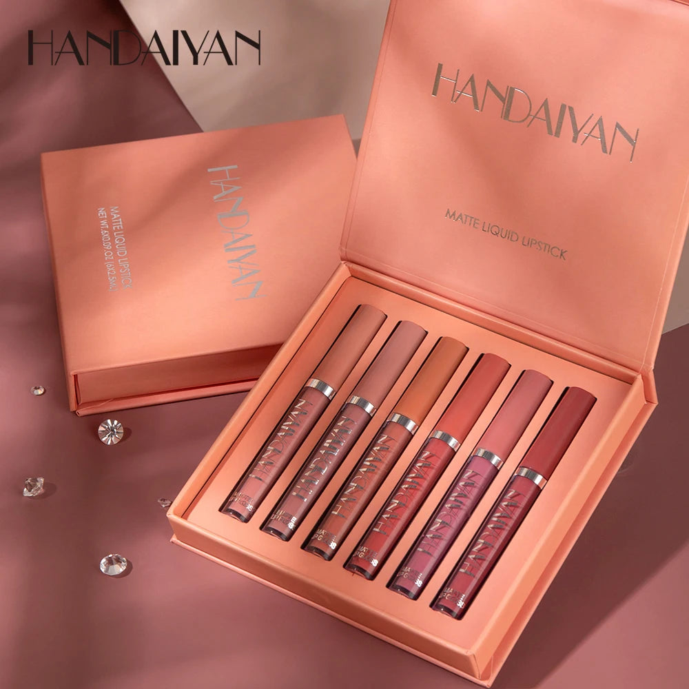 HANDAIYAN 6-Piece Liquid Lipstick Set - Long-Lasting Matte Finish