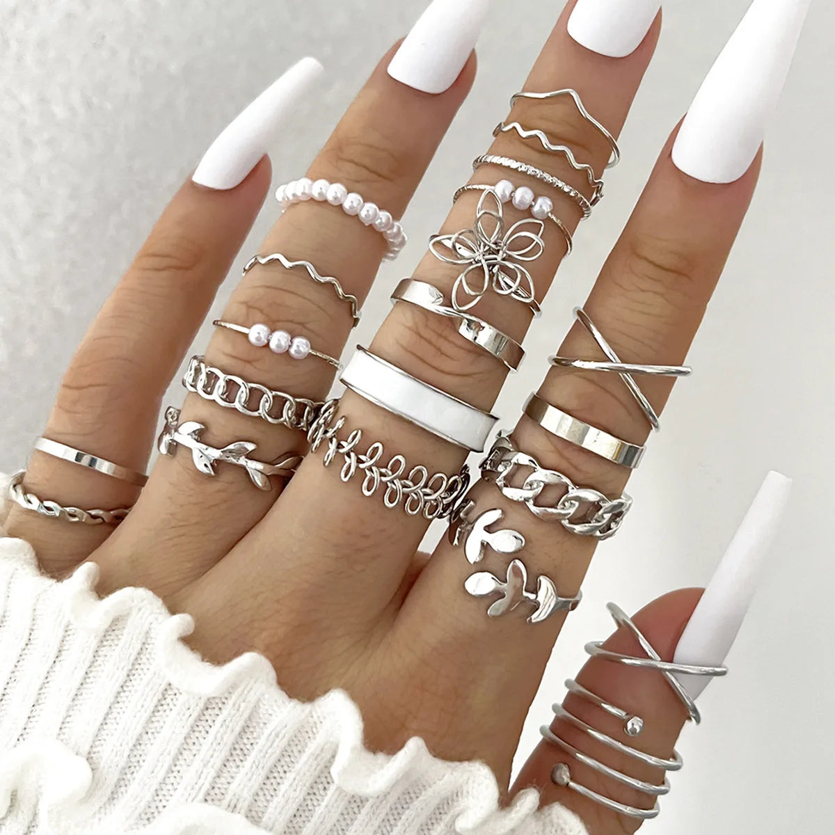 Wave Joint Rings Set – Crystal Heart Shape Gold & Silver Rings