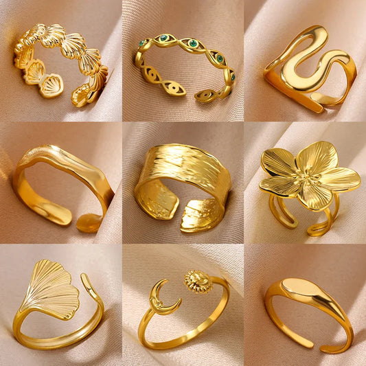 Minimalist Geometric Gold Stainless Steel Couple Ring
