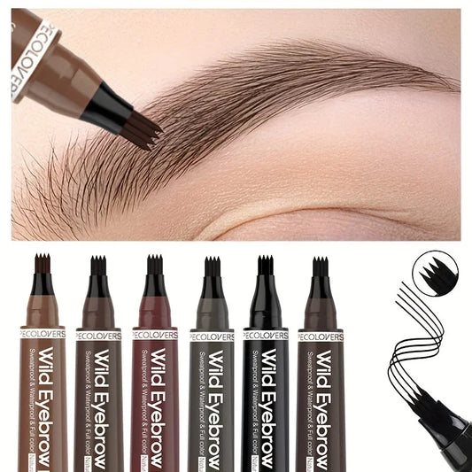 6 Colors Waterproof 4-Tip Eyebrow Pen – Long-Lasting Liquid Eyebrow Tattoo Pencil