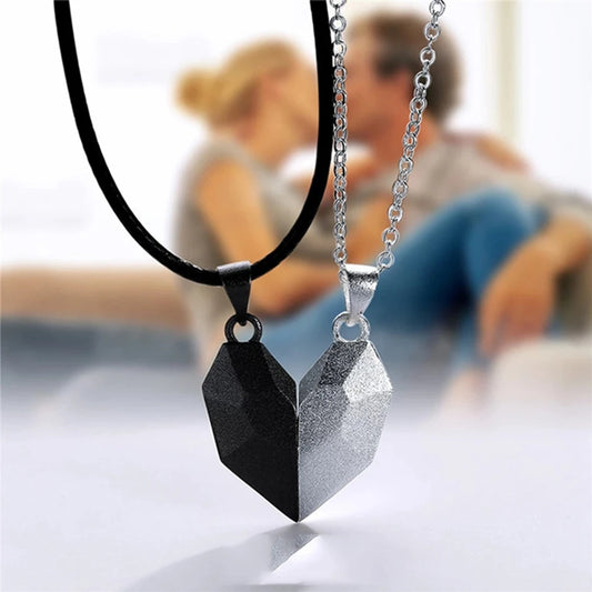 Couple Pendant Necklace – Magnetic Heart & ECG Design