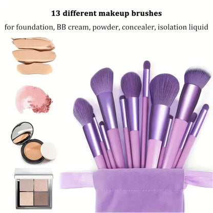 13-Piece Makeup Brush Set - Soft & Fluffy for Foundation, Eyeshadow, Blush & Powder