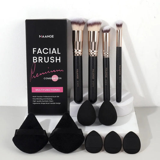 MAANGE 11PCs Makeup Tool Kit – Brushes, Sponges & Puffs for Flawless Application
