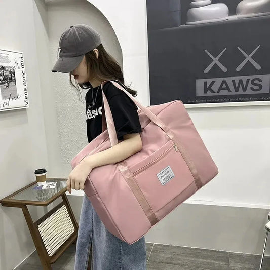 Large Capacity Canvas Travel Bag – Pink/Blue/Grey, Versatile Gym & Handbag with Zipper