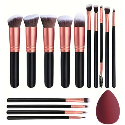 14-Piece Makeup Brush Set - Soft & Fluffy for Foundation, Blush, Powder & Eyeshadow