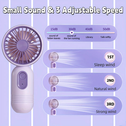 Mini Portable Handheld Fan – USB Rechargeable, 3-Speed for Office & Travel