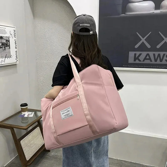 Large Capacity Canvas Travel Bag – Pink/Blue/Grey, Versatile Gym & Handbag with Zipper