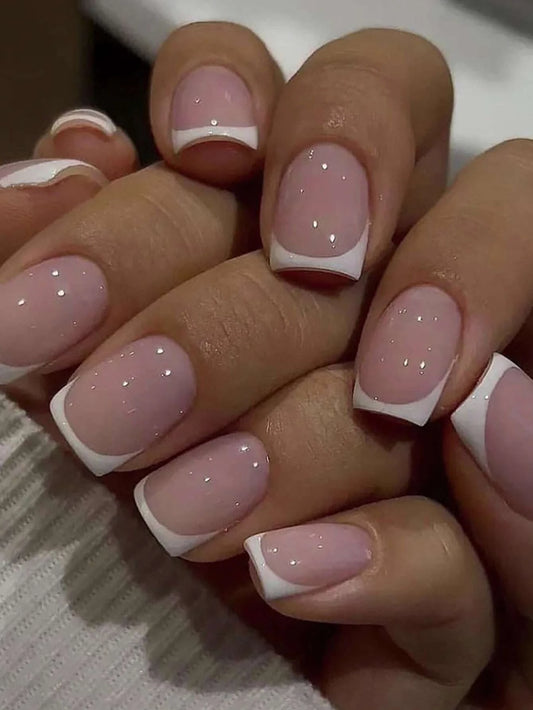 24-Piece Short Square Press-On Nails - Cute Bride Heart Design