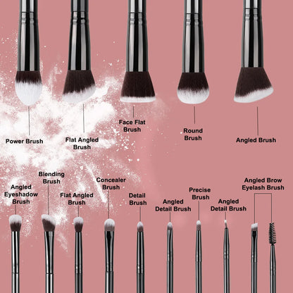 14-Piece Makeup Brush Set - Soft & Fluffy for Foundation, Blush, Powder & Eyeshadow