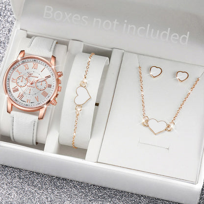 5/6-Piece Women’s Quartz Watch & Jewelry Set - Stylish Rhinestone Design