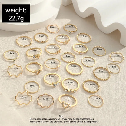 Wave Joint Rings Set – Crystal Heart Shape Gold & Silver Rings