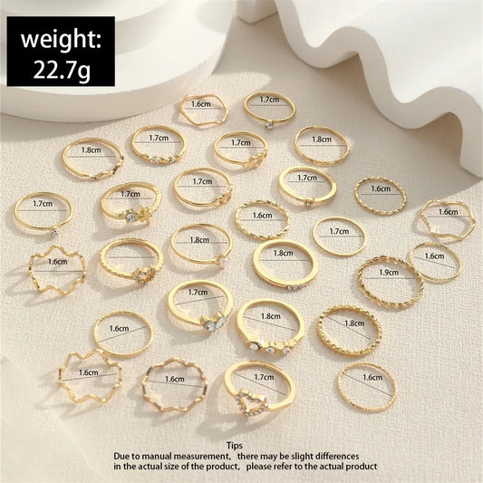 Wave Joint Rings Set – Crystal Heart Shape Gold & Silver Rings