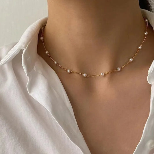 3-Piece Pearl Necklace Set - 14K Gold Heart Pendant - Hypoallergenic & Waterproof