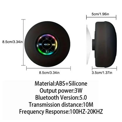 Portable Bluetooth Speaker – IPX4 Waterproof, Suction Cup Design, 3W Stereo Sound