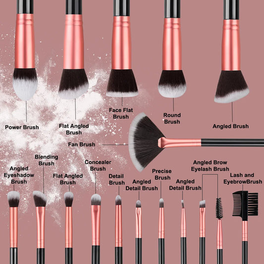 14/16-Piece Makeup Brush Set - Soft & Fluffy for Eye Shadow, Foundation, Blush & Concealer
