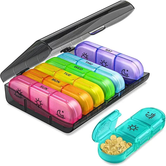 1 Set 7-Day Pill Organizer – 21 Grids, 3 Compartments per Day, Portable Travel Medicine Box