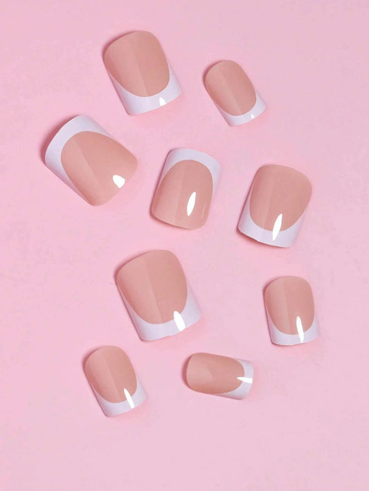 24-Piece Short Square Press-On Nails - Cute Bride Heart Design