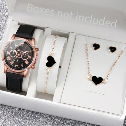 5/6-Piece Women’s Quartz Watch & Jewelry Set - Stylish Rhinestone Design