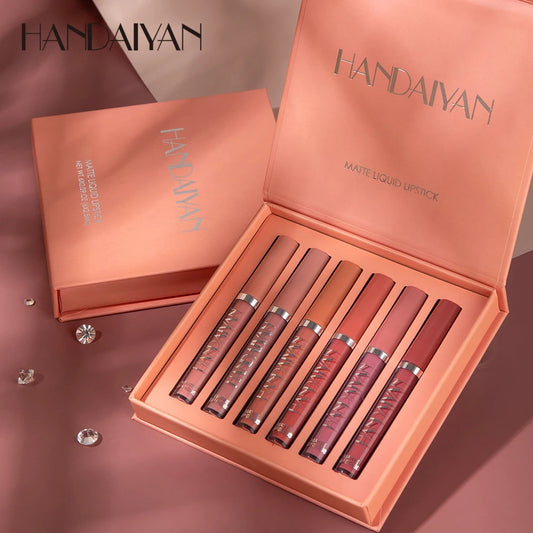 HANDAIYAN 6-Piece Liquid Lipstick Set - Long-Lasting Matte Finish