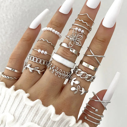 Wave Joint Rings Set – Crystal Heart Shape Gold & Silver Rings