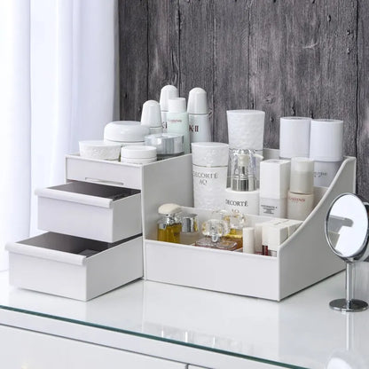 Makeup Storage Box - White Plastic Organizer