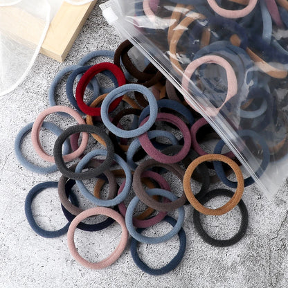 50Pcs Mixed Color Hair Ties - 4cm Elastic Ponytail Holders