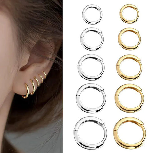 Minimalist Stainless Steel Hoop Earrings - Unisex Cartilage Piercing Jewelry