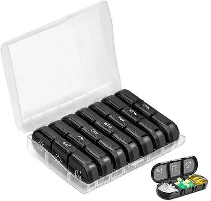 1 Set 7-Day Pill Organizer – 21 Grids, 3 Compartments per Day, Portable Travel Medicine Box