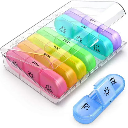 1 Set 7-Day Pill Organizer – 21 Grids, 3 Compartments per Day, Portable Travel Medicine Box
